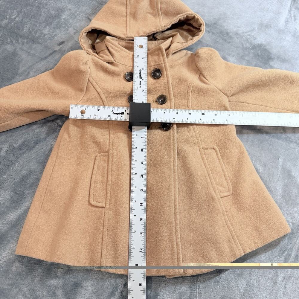 Old Navy Wool Peacoat Girls Tan Double Breasted Hooded Jacket Sz 3T 3A - Picture 8 of 13